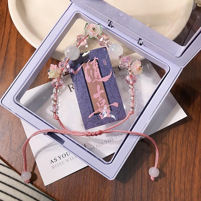 Brățară cu mărgele Camelia, împletită manual, din sticlă și lazurit, formă florală, stil proaspăt și elegant, bijuterie pentru mână