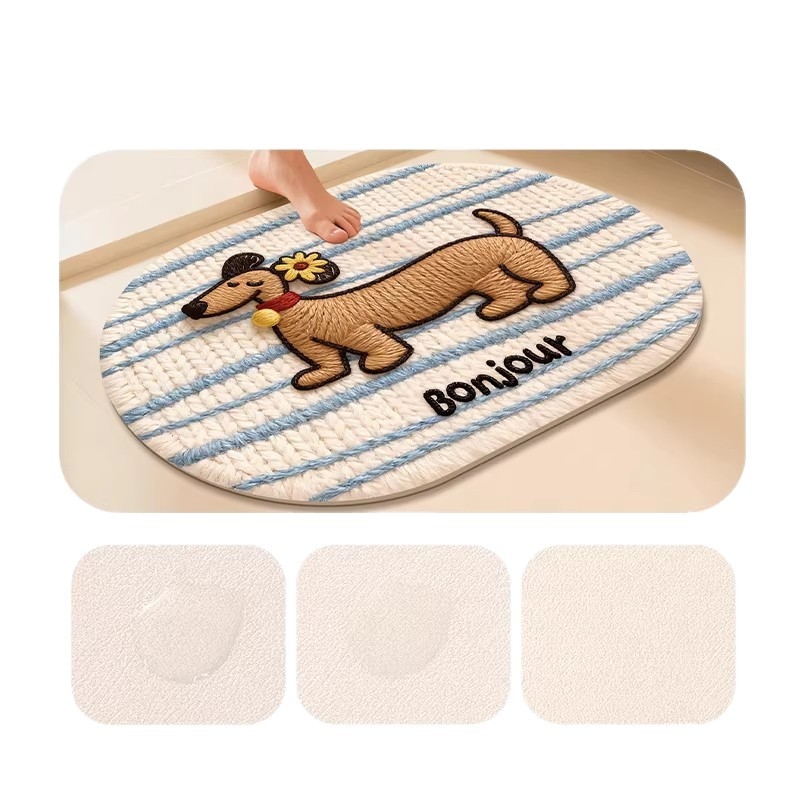 Diatomaceous Earth Mat - crtani uzorak, slatke životinje, kvadratni oblik, pere se, za kupaonu i ulaz