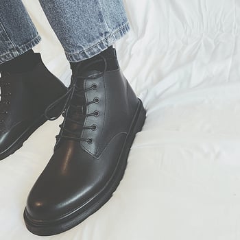 Botine Martin pentru bărbați, din piele PU artificială, talpă din cauciuc, vârf rotund, guler mediu, toc wedge mic (1–3 cm)