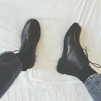 Botine Martin pentru bărbați, din piele PU artificială, talpă din cauciuc, vârf rotund, guler mediu, toc wedge mic (1–3 cm)