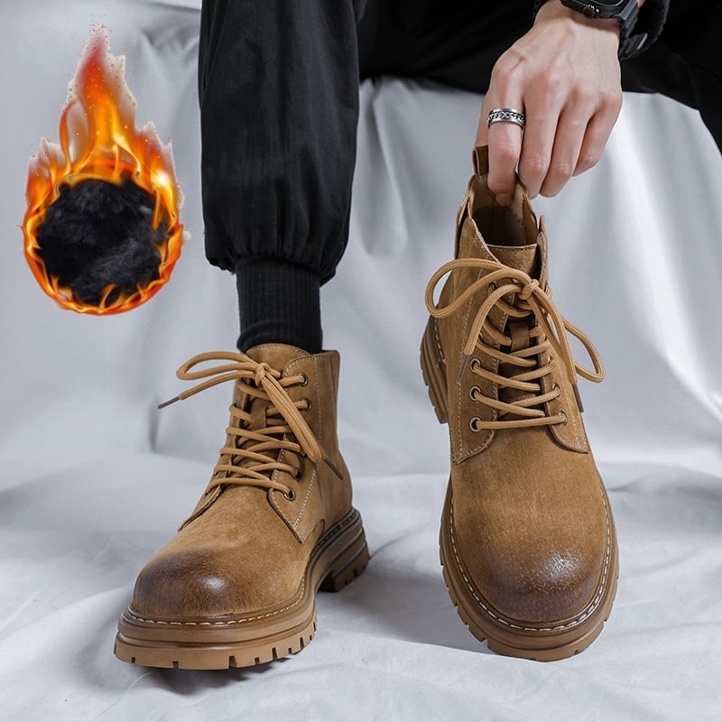 Botine Martin pentru bărbați, din piele PU artificială, talpă din cauciuc, vârf rotund, guler mediu, toc wedge mic (1–3 cm)