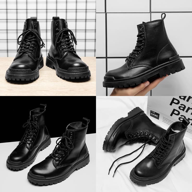 Botine Martin pentru bărbați, din piele PU artificială, talpă din cauciuc, vârf rotund, guler mediu, toc wedge mic (1–3 cm)