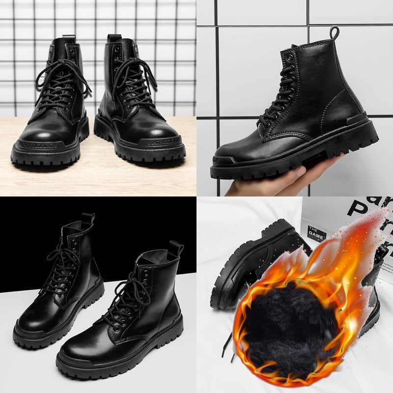 Botine Martin pentru bărbați, din piele PU artificială, talpă din cauciuc, vârf rotund, guler mediu, toc wedge mic (1–3 cm)