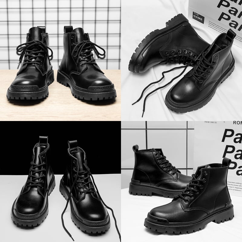 Botine Martin pentru bărbați, din piele PU artificială, talpă din cauciuc, vârf rotund, guler mediu, toc wedge mic (1–3 cm)