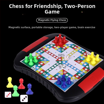 Magnetski sklopivi set šaha, dame i Ludo s kutijom za pohranu za djecu 7–14 godina — edukativna društvena igra (plastika)