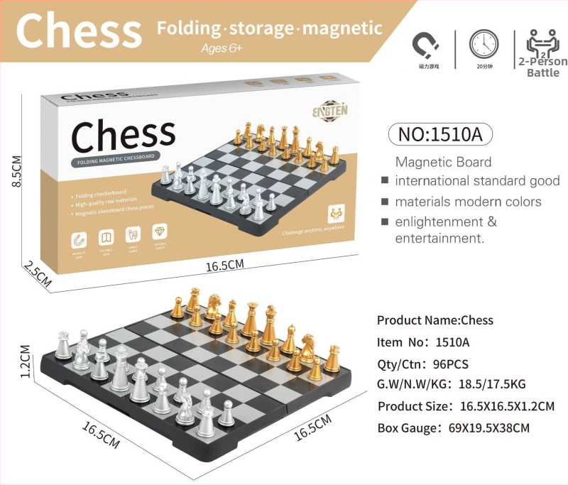 Magnetski sklopivi set šaha, dame i Ludo s kutijom za pohranu za djecu 7–14 godina — edukativna društvena igra (plastika)