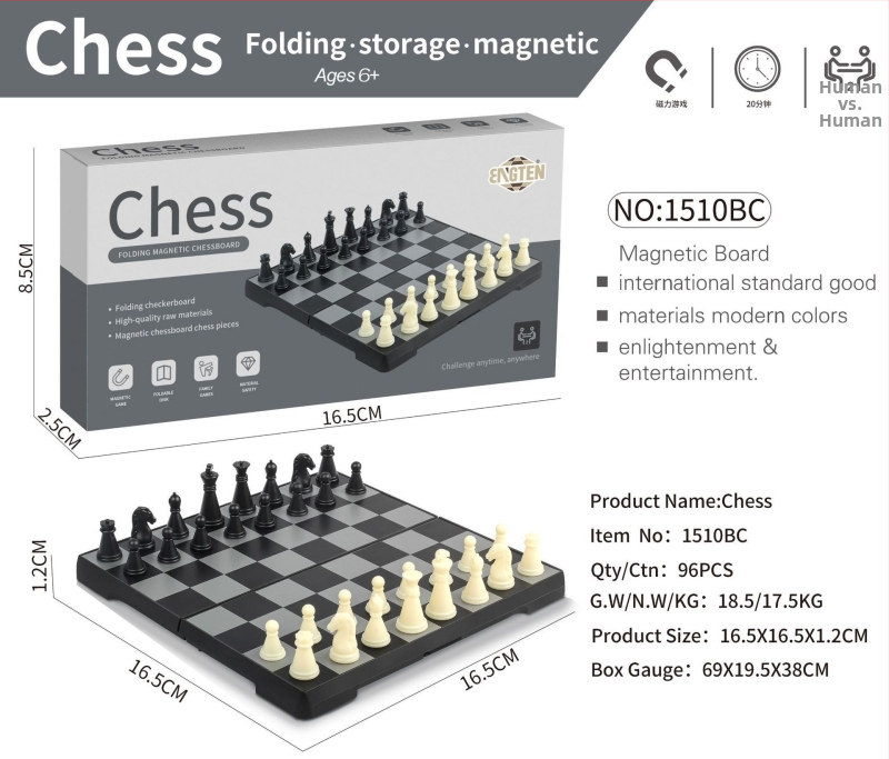 Magnetski sklopivi set šaha, dame i Ludo s kutijom za pohranu za djecu 7–14 godina — edukativna društvena igra (plastika)