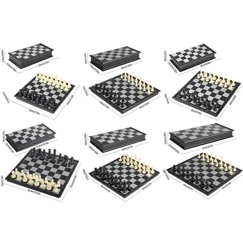 Magnetski sklopivi set šaha, dame i Ludo s kutijom za pohranu za djecu 7–14 godina — edukativna društvena igra (plastika)