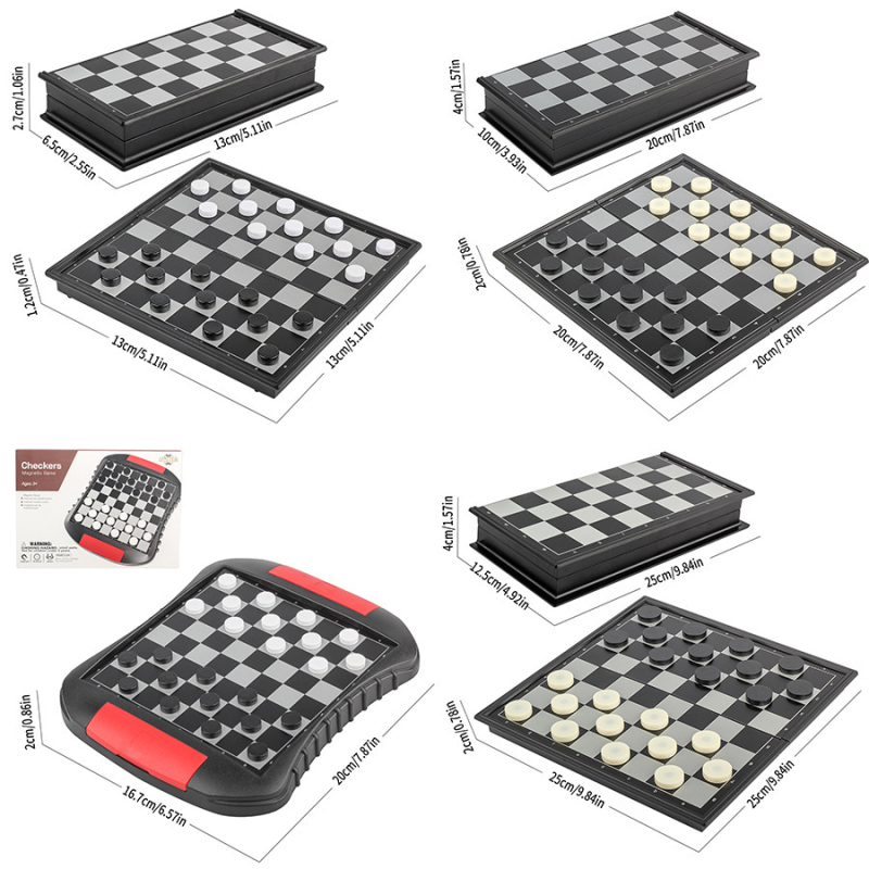 Magnetski sklopivi set šaha, dame i Ludo s kutijom za pohranu za djecu 7–14 godina — edukativna društvena igra (plastika)
