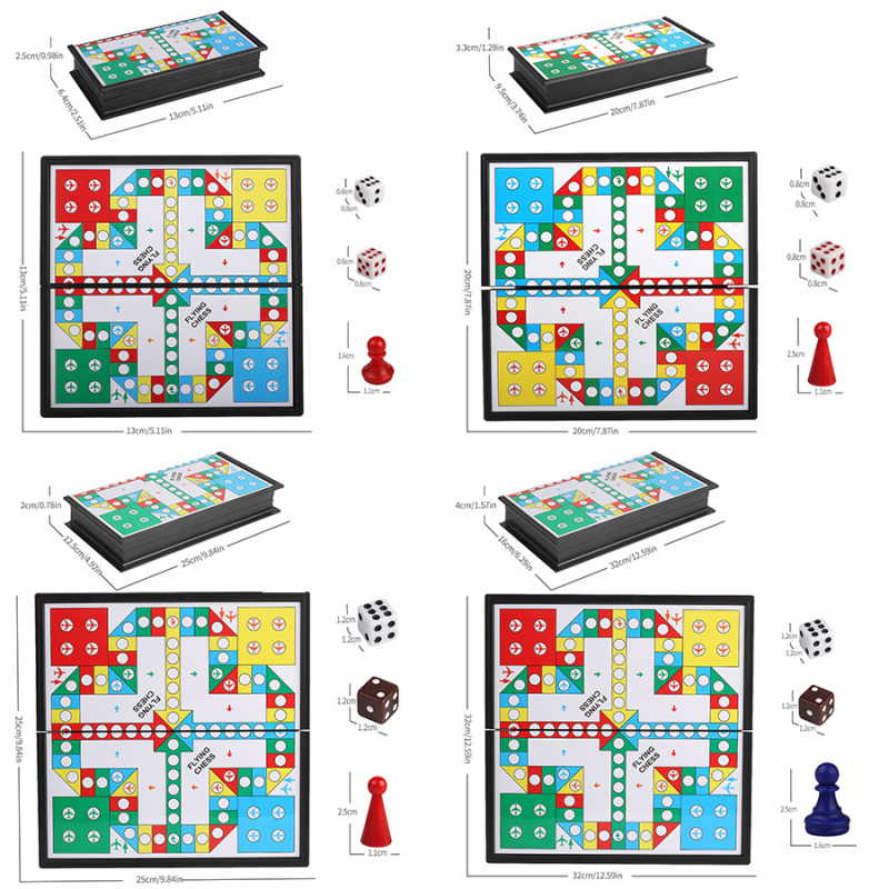 Magnetski sklopivi set šaha, dame i Ludo s kutijom za pohranu za djecu 7–14 godina — edukativna društvena igra (plastika)