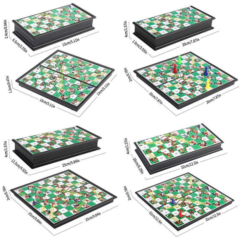 Magnetski sklopivi set šaha, dame i Ludo s kutijom za pohranu za djecu 7–14 godina — edukativna društvena igra (plastika)