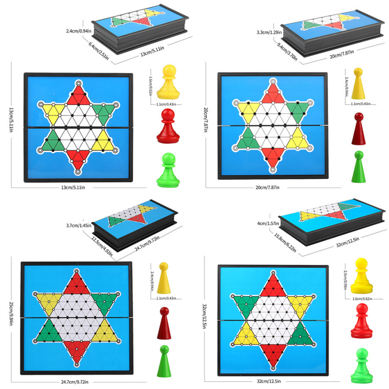 Magnetski sklopivi set šaha, dame i Ludo s kutijom za pohranu za djecu 7–14 godina — edukativna društvena igra (plastika)