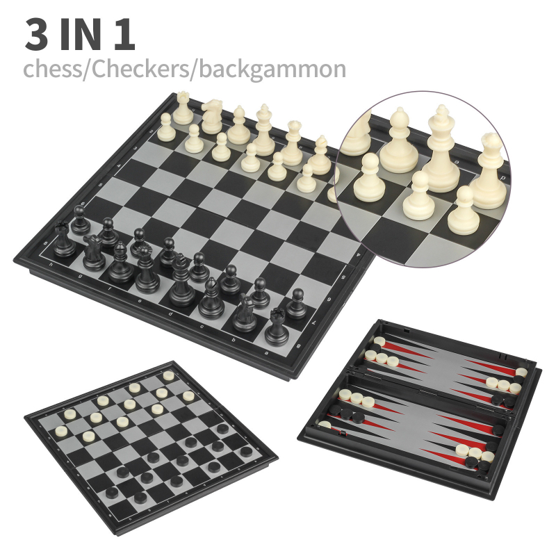 Magnetski sklopivi set šaha, dame i Ludo s kutijom za pohranu za djecu 7–14 godina — edukativna društvena igra (plastika)