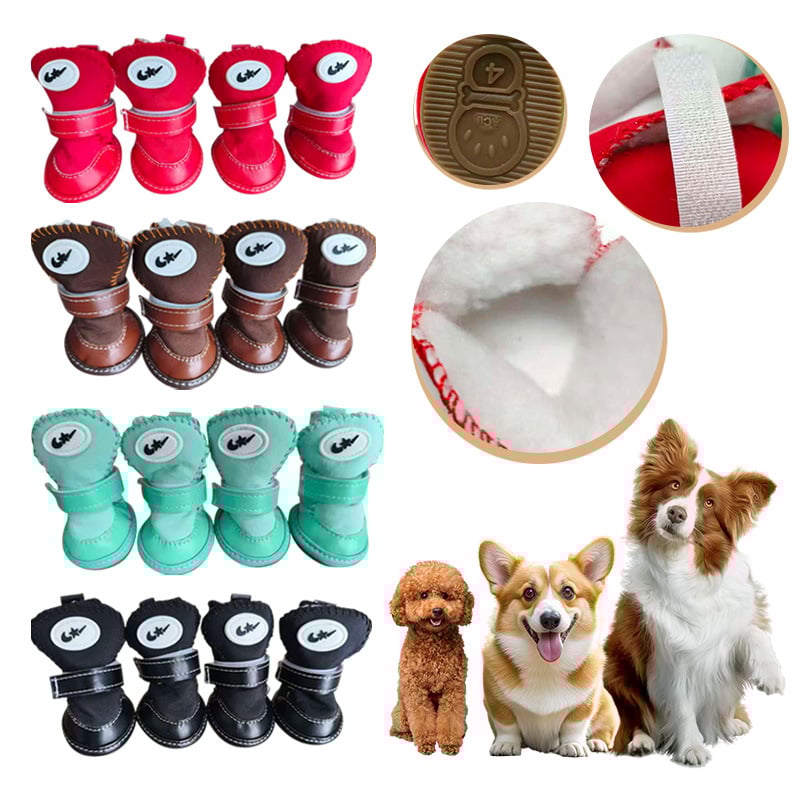 Pantofi de iarnă pentru câini, cu căptușeală din lână de oaie și talpă din tendoane de vițel – calzi, antiderapante, stil leisure, Tinghao