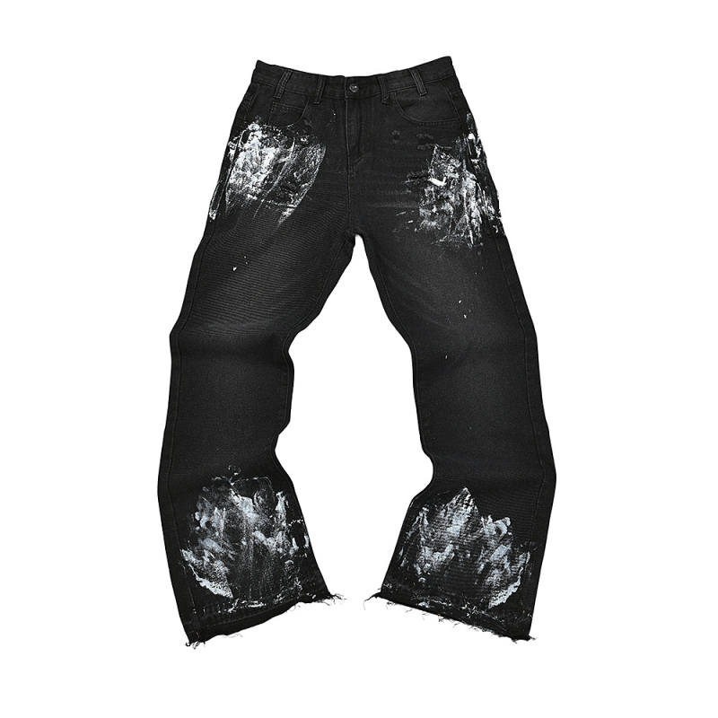 Traperice s grafiti printom Splash Ink, širokog kroja, srednji pojas, zip zatvarač, 90% pamuk, za sve sezone.