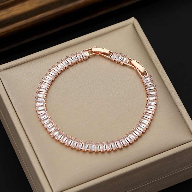 Cirkonijska teniska narukvica — Geometrijski dizajn, Unisex, Metalna prevlaka, Proljeće 2024