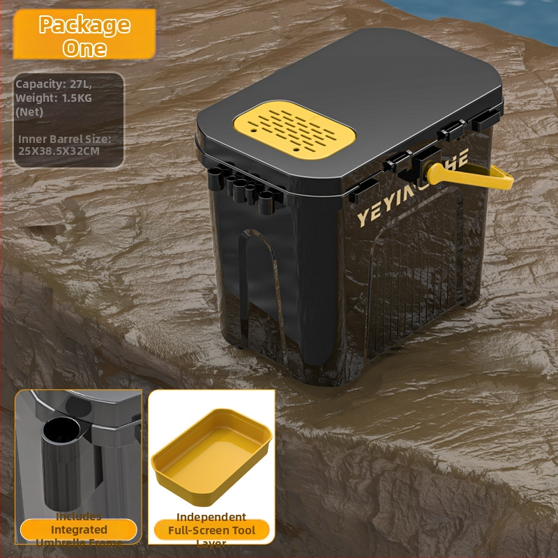 Prenosný rybársky vedierko so sedacím jednovrstvovým boxom, z plastu, kapacita pod 9, multifunkčný rybársky set