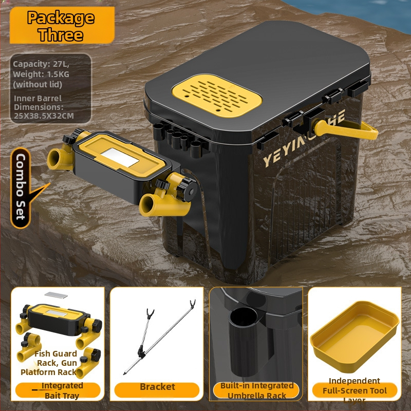 Prenosný rybársky vedierko so sedacím jednovrstvovým boxom, z plastu, kapacita pod 9, multifunkčný rybársky set