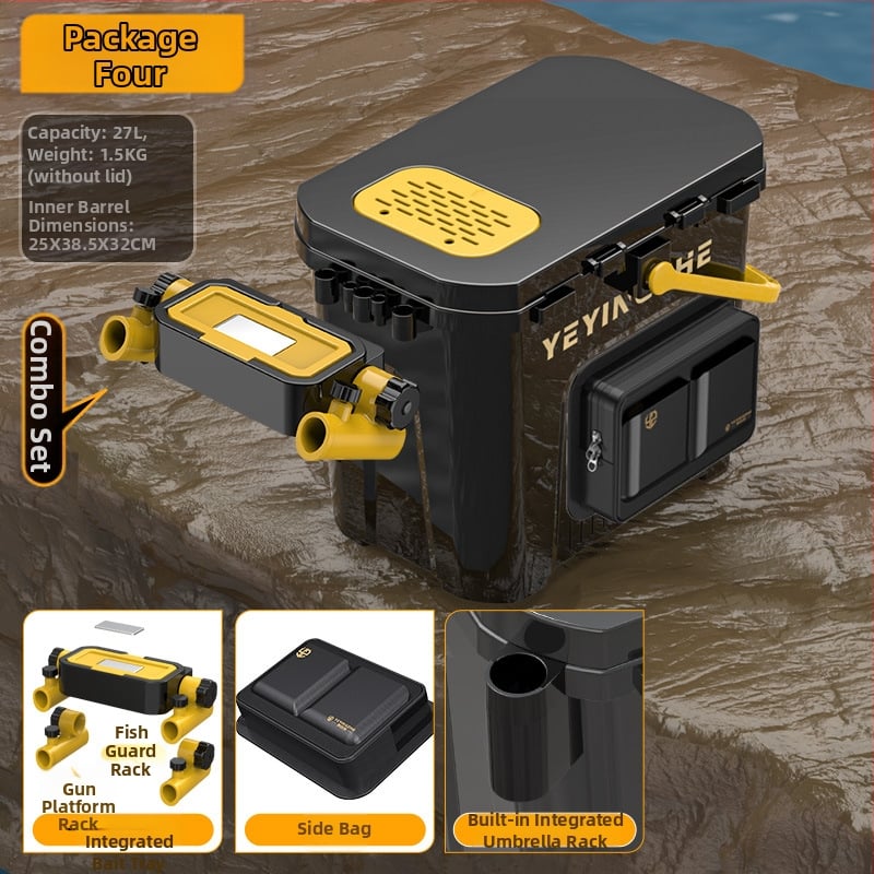 Prenosný rybársky vedierko so sedacím jednovrstvovým boxom, z plastu, kapacita pod 9, multifunkčný rybársky set