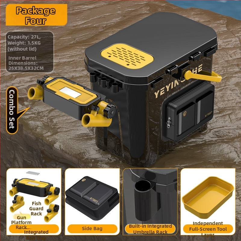 Prenosný rybársky vedierko so sedacím jednovrstvovým boxom, z plastu, kapacita pod 9, multifunkčný rybársky set