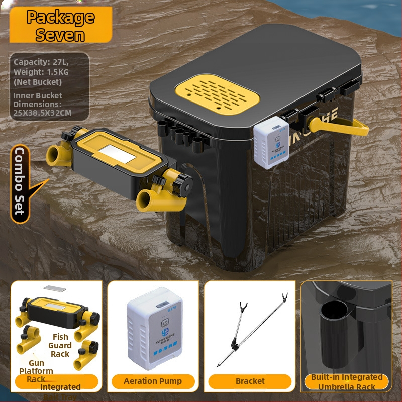 Prenosný rybársky vedierko so sedacím jednovrstvovým boxom, z plastu, kapacita pod 9, multifunkčný rybársky set