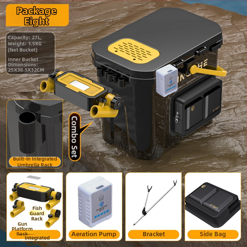 Prenosný rybársky vedierko so sedacím jednovrstvovým boxom, z plastu, kapacita pod 9, multifunkčný rybársky set
