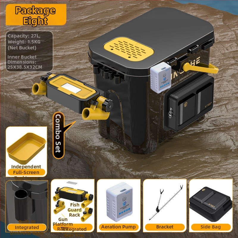 Prenosný rybársky vedierko so sedacím jednovrstvovým boxom, z plastu, kapacita pod 9, multifunkčný rybársky set