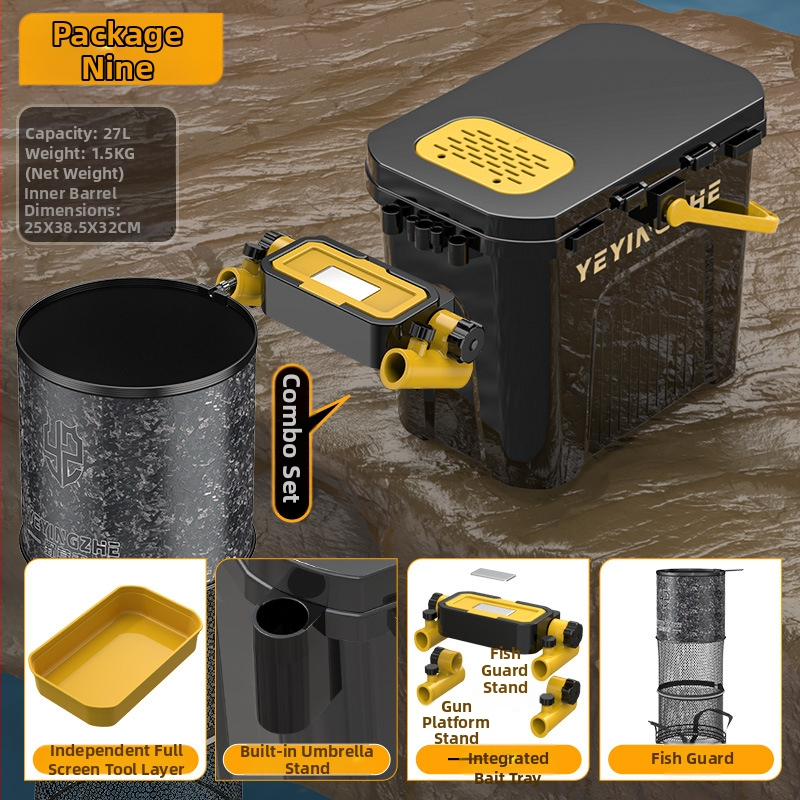 Prenosný rybársky vedierko so sedacím jednovrstvovým boxom, z plastu, kapacita pod 9, multifunkčný rybársky set
