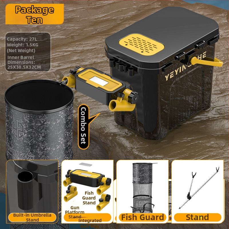 Prenosný rybársky vedierko so sedacím jednovrstvovým boxom, z plastu, kapacita pod 9, multifunkčný rybársky set