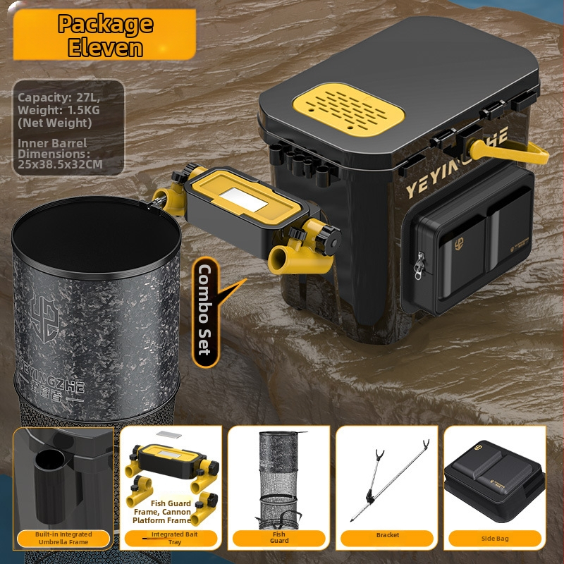 Prenosný rybársky vedierko so sedacím jednovrstvovým boxom, z plastu, kapacita pod 9, multifunkčný rybársky set