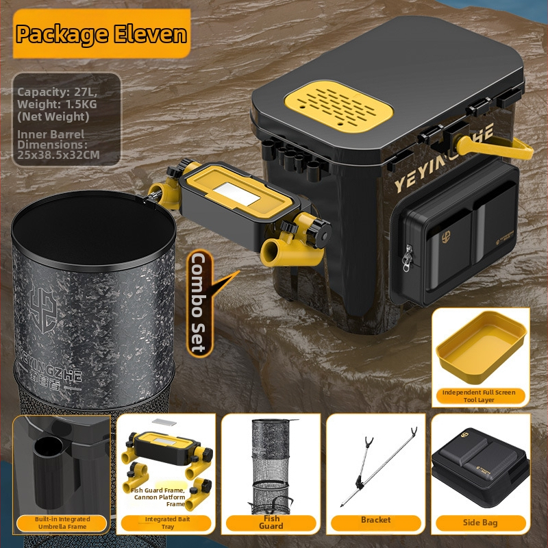 Prenosný rybársky vedierko so sedacím jednovrstvovým boxom, z plastu, kapacita pod 9, multifunkčný rybársky set