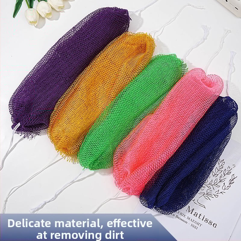 Exfoliačný kúpeľový uterák z nylonovej sieťky s dlhým šnúrkou a vysokou elasticitou