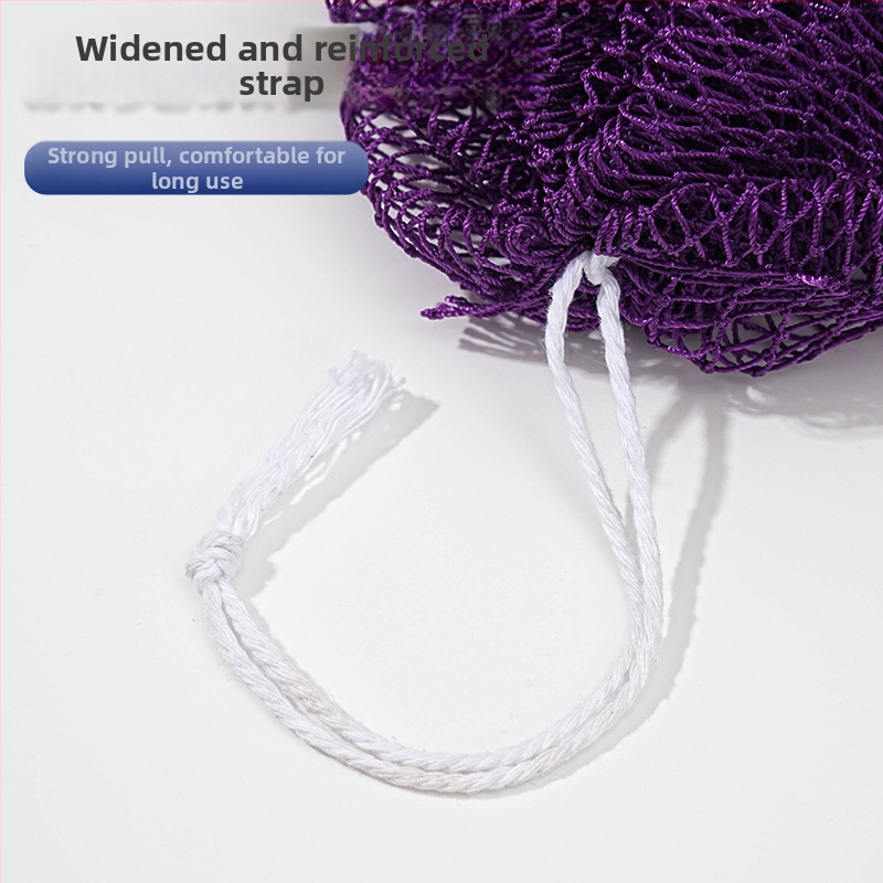 Exfoliačný kúpeľový uterák z nylonovej sieťky s dlhým šnúrkou a vysokou elasticitou