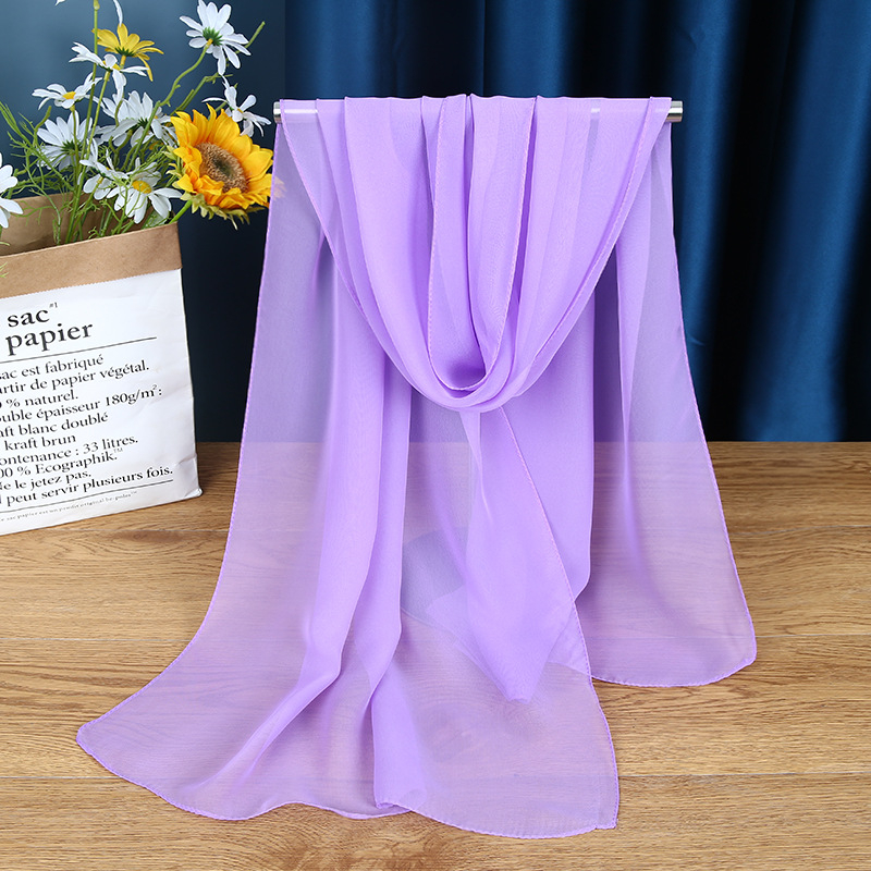 Damski šal od šifona, ravno tkanje, poliester, tie-dye završetak, svjež i sladak stil