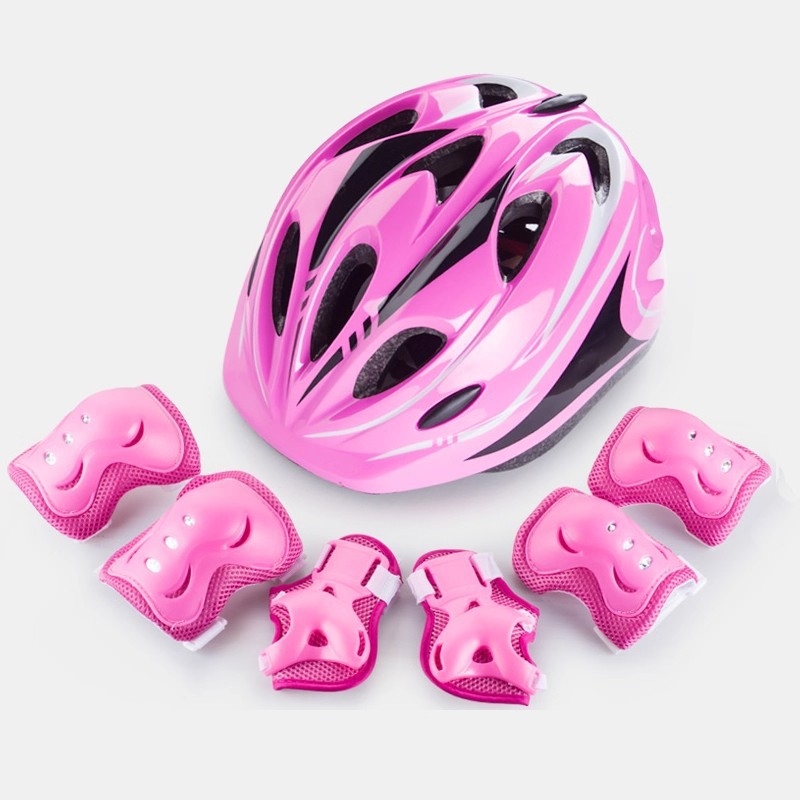 Set de protecție pentru role pentru copii - protecție pentru palme, încheieturi, cap și genunchi; Material: spandex; Pentru patinaj cu role; Cutie: 40