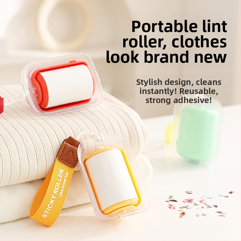 Prenosný valček na chlpy so šnúrkou – pre domáce použitie, odstraňuje chlpy z oblečenia, odstraňuje mačiu srsť, s náhradnými lepivými pásmi