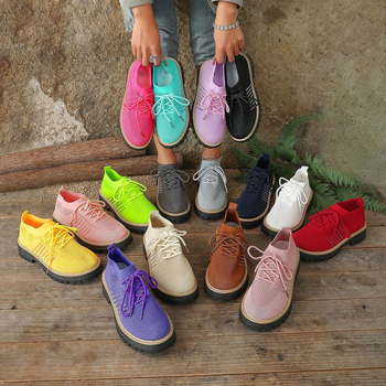 Γυναικεία casual παπούτσια με κορδόνια, επάνω μέρος από πλέγμα, διαπνοή, καουτσούκ σόλα (μεσαίο ύψος φτέρνας 3–5 εκ)