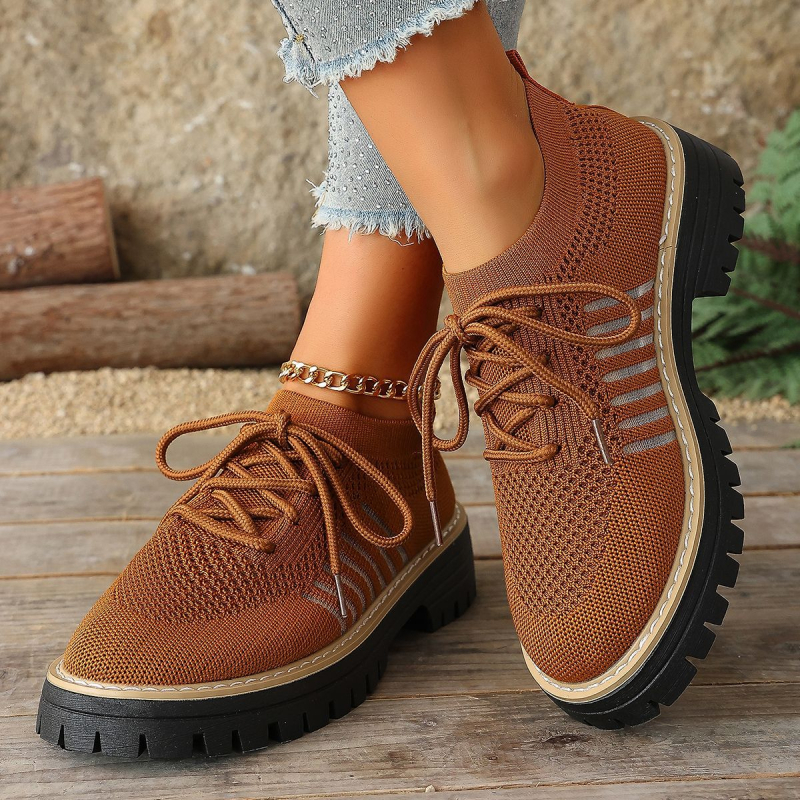 Γυναικεία casual παπούτσια με κορδόνια, επάνω μέρος από πλέγμα, διαπνοή, καουτσούκ σόλα (μεσαίο ύψος φτέρνας 3–5 εκ)