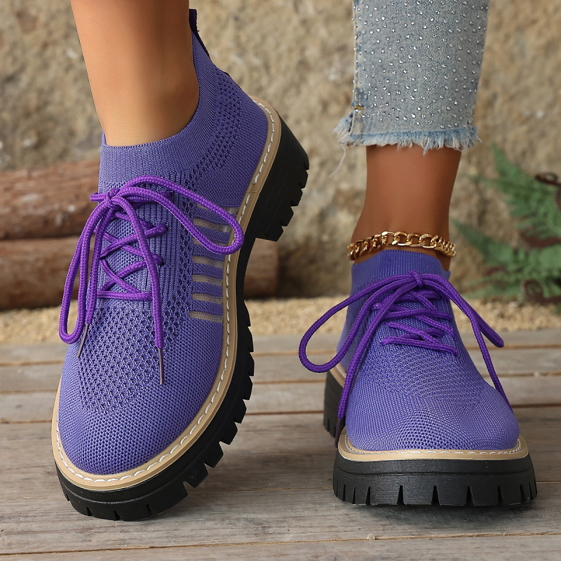 Γυναικεία casual παπούτσια με κορδόνια, επάνω μέρος από πλέγμα, διαπνοή, καουτσούκ σόλα (μεσαίο ύψος φτέρνας 3–5 εκ)