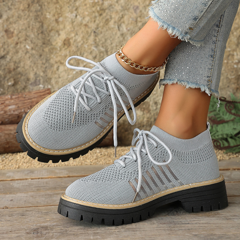 Γυναικεία casual παπούτσια με κορδόνια, επάνω μέρος από πλέγμα, διαπνοή, καουτσούκ σόλα (μεσαίο ύψος φτέρνας 3–5 εκ)