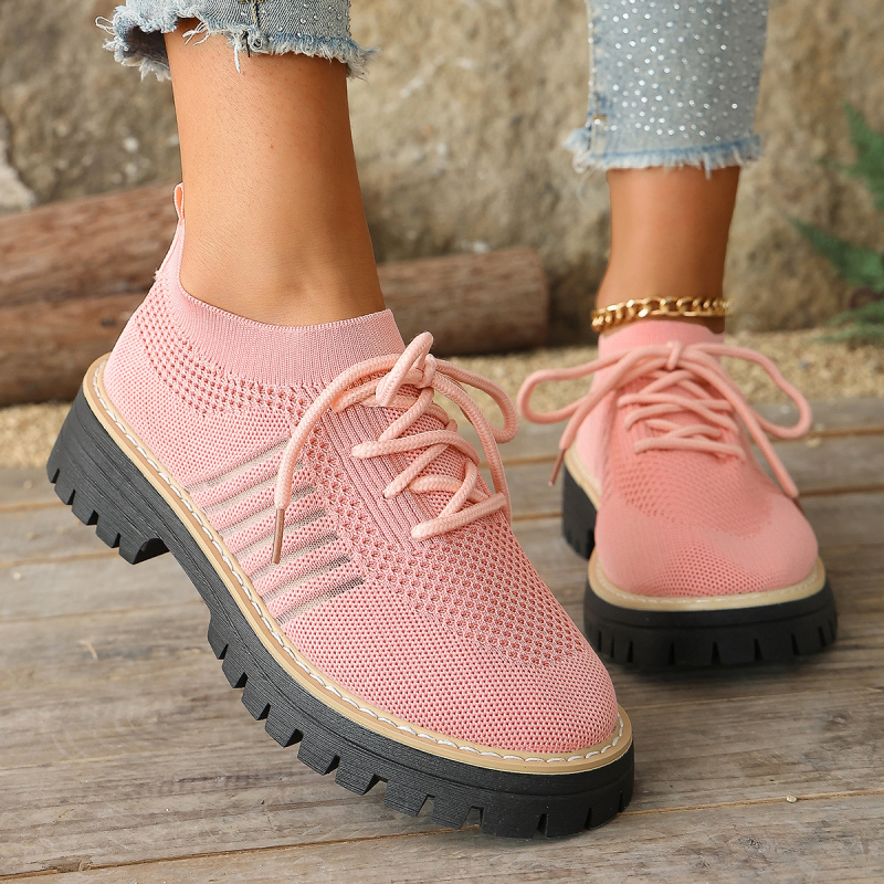 Γυναικεία casual παπούτσια με κορδόνια, επάνω μέρος από πλέγμα, διαπνοή, καουτσούκ σόλα (μεσαίο ύψος φτέρνας 3–5 εκ)