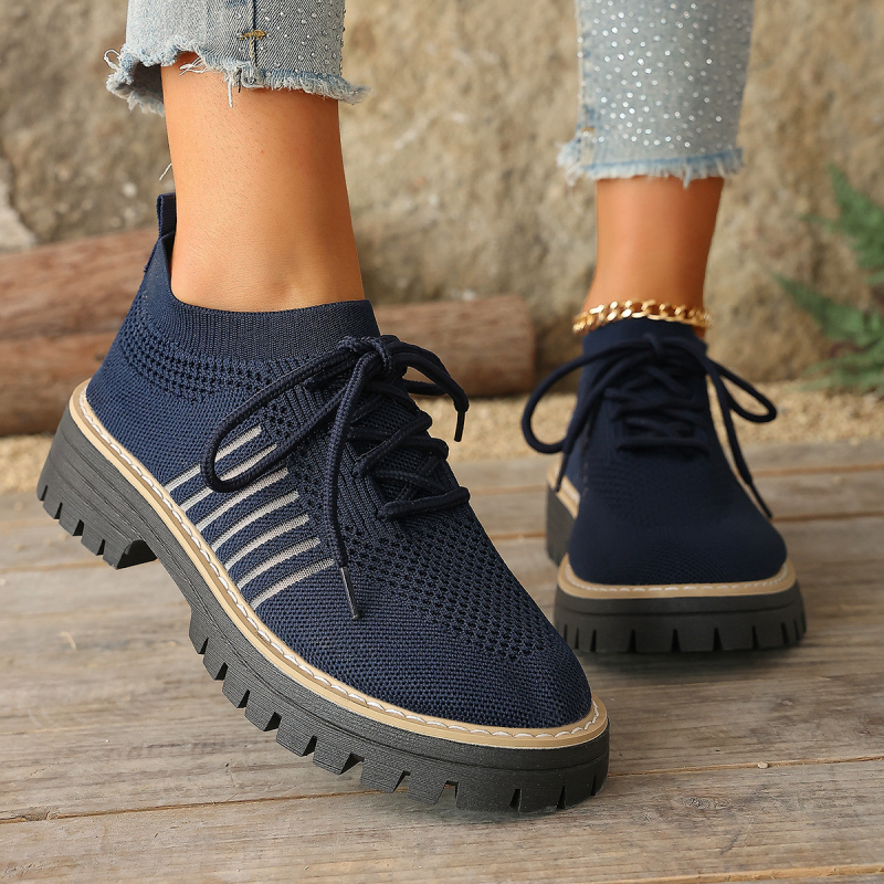 Γυναικεία casual παπούτσια με κορδόνια, επάνω μέρος από πλέγμα, διαπνοή, καουτσούκ σόλα (μεσαίο ύψος φτέρνας 3–5 εκ)