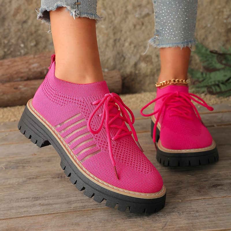 Γυναικεία casual παπούτσια με κορδόνια, επάνω μέρος από πλέγμα, διαπνοή, καουτσούκ σόλα (μεσαίο ύψος φτέρνας 3–5 εκ)