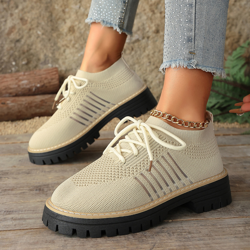 Γυναικεία casual παπούτσια με κορδόνια, επάνω μέρος από πλέγμα, διαπνοή, καουτσούκ σόλα (μεσαίο ύψος φτέρνας 3–5 εκ)