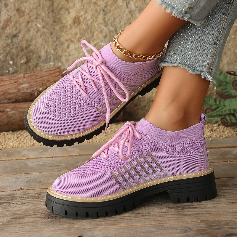 Γυναικεία casual παπούτσια με κορδόνια, επάνω μέρος από πλέγμα, διαπνοή, καουτσούκ σόλα (μεσαίο ύψος φτέρνας 3–5 εκ)
