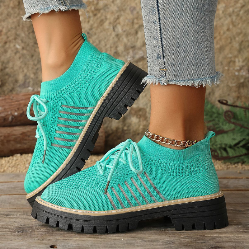 Γυναικεία casual παπούτσια με κορδόνια, επάνω μέρος από πλέγμα, διαπνοή, καουτσούκ σόλα (μεσαίο ύψος φτέρνας 3–5 εκ)