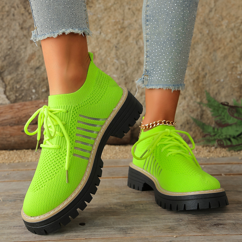 Γυναικεία casual παπούτσια με κορδόνια, επάνω μέρος από πλέγμα, διαπνοή, καουτσούκ σόλα (μεσαίο ύψος φτέρνας 3–5 εκ)