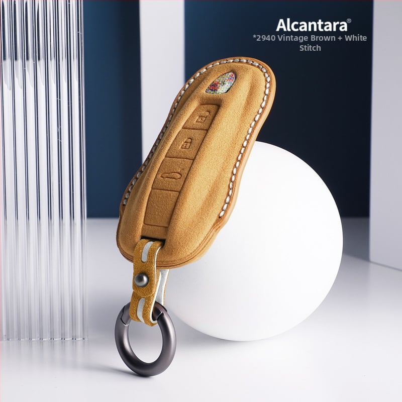 SNBLO husă Alcantara pentru cheie Porsche — compatibilă cu Cayenne, Taycan, Panamera, Macan și 718; personalizare disponibilă