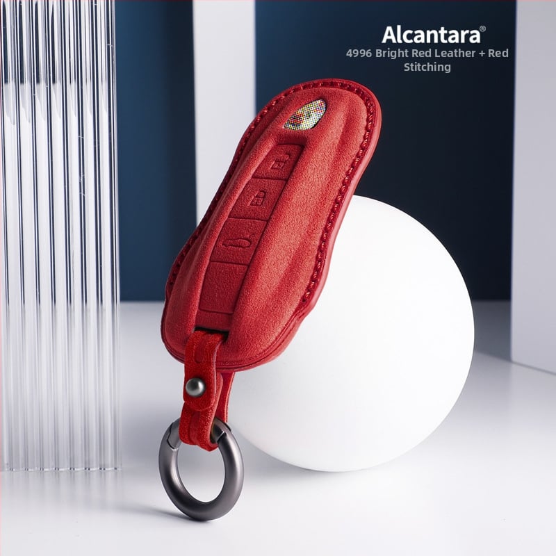 SNBLO husă Alcantara pentru cheie Porsche — compatibilă cu Cayenne, Taycan, Panamera, Macan și 718; personalizare disponibilă