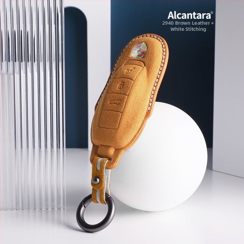 SNBLO husă Alcantara pentru cheie Porsche — compatibilă cu Cayenne, Taycan, Panamera, Macan și 718; personalizare disponibilă